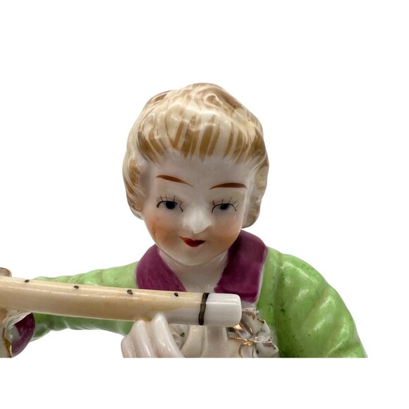 Vintage Porcelain Figurine Seated Musician Boy Playing Flute 5" Tall - Picture 7 of 7